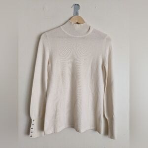 Precious Fibers 100% Cashmere Mock Neck Sweater – White, Size Small